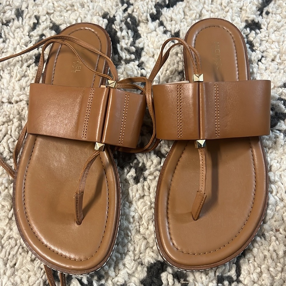 Michael Kors Brown Leather Wrap Sandals